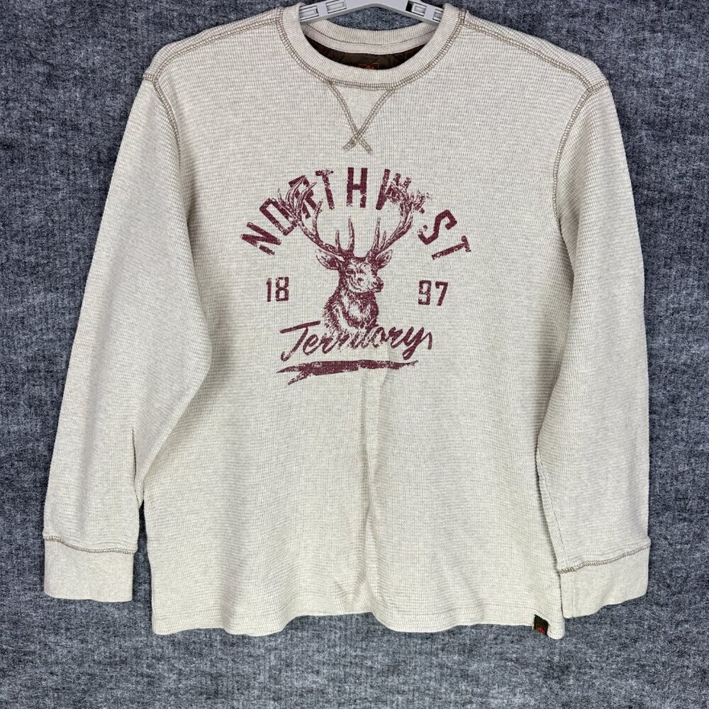 Northwest Men's T Shirt XLT, Beige, Thermal Waffle Knit, Long Sleeve Crewneck